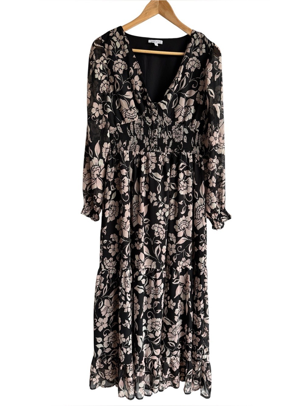 Patrons of Peace Empire Waist Maxi Dress M Dark Romantic Smocked Babydoll Fall